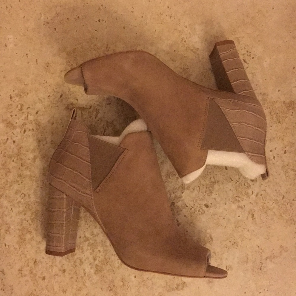 Marc Fisher Suede Taupe Peep-Toe Shoe Boots